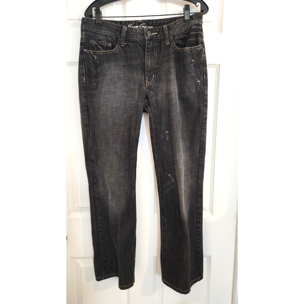 Kenneth Cole New York Womens Jeans Gray Distressed Sz 30X32 Black Stud Accents